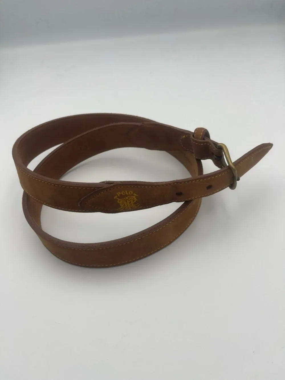 Vintage Ralph Lauren Brown Suede Leather Belt with Brass Buckle 40